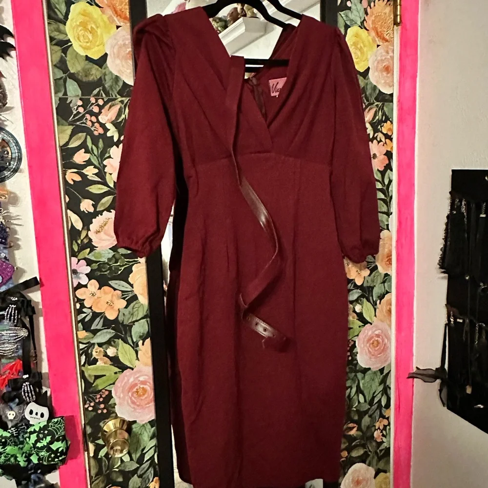 Vixen by Micheline Pitt Burgundy Bawdy Wiggle Dress EUC - Picture 2 of 3